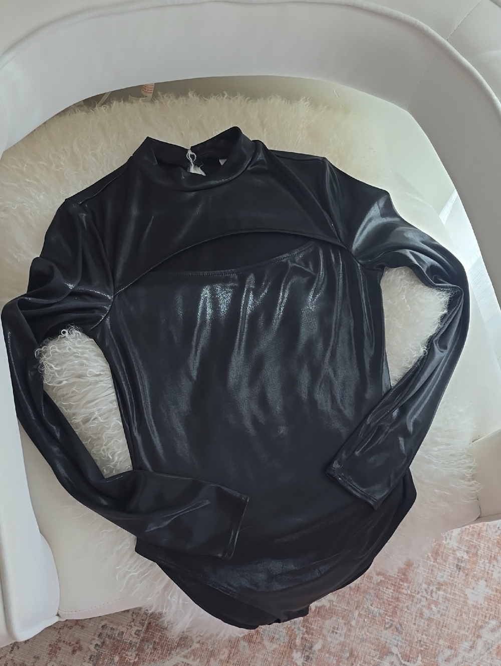 Black Faux-Leather Long Sleeve Women’s Top